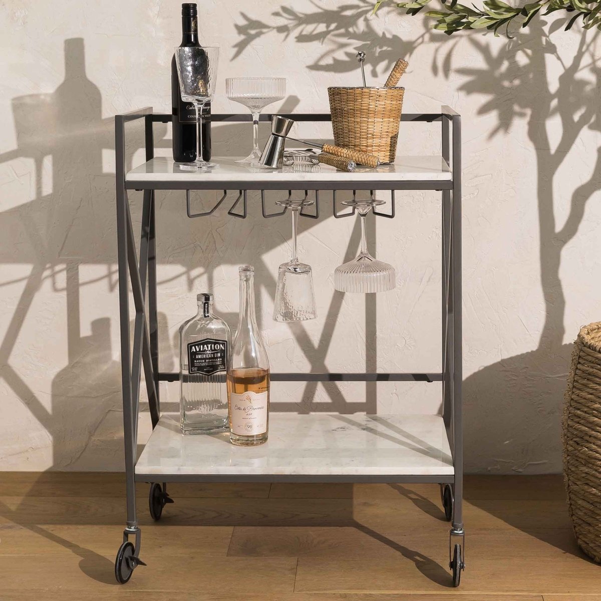 texxture Sinatra™ Marble & Iron Bar Cart - Luxury Rolling Drinks Trolley