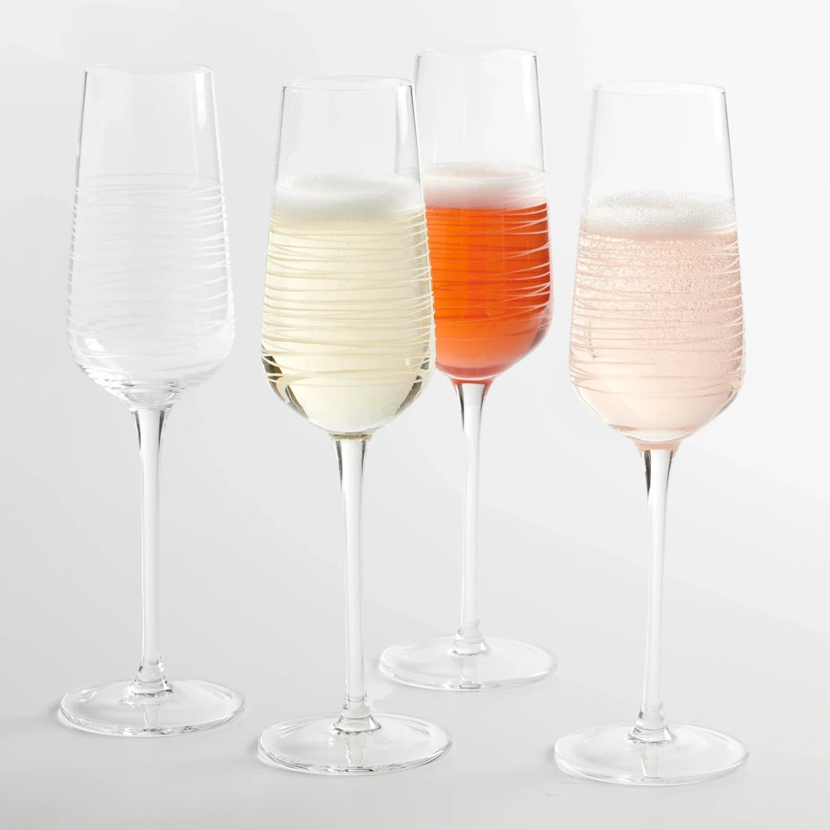 texxture Solis™ Glass Champagne Flutes Set of 4 | Hand-Etched Mouth Blown Glass, 10.8oz