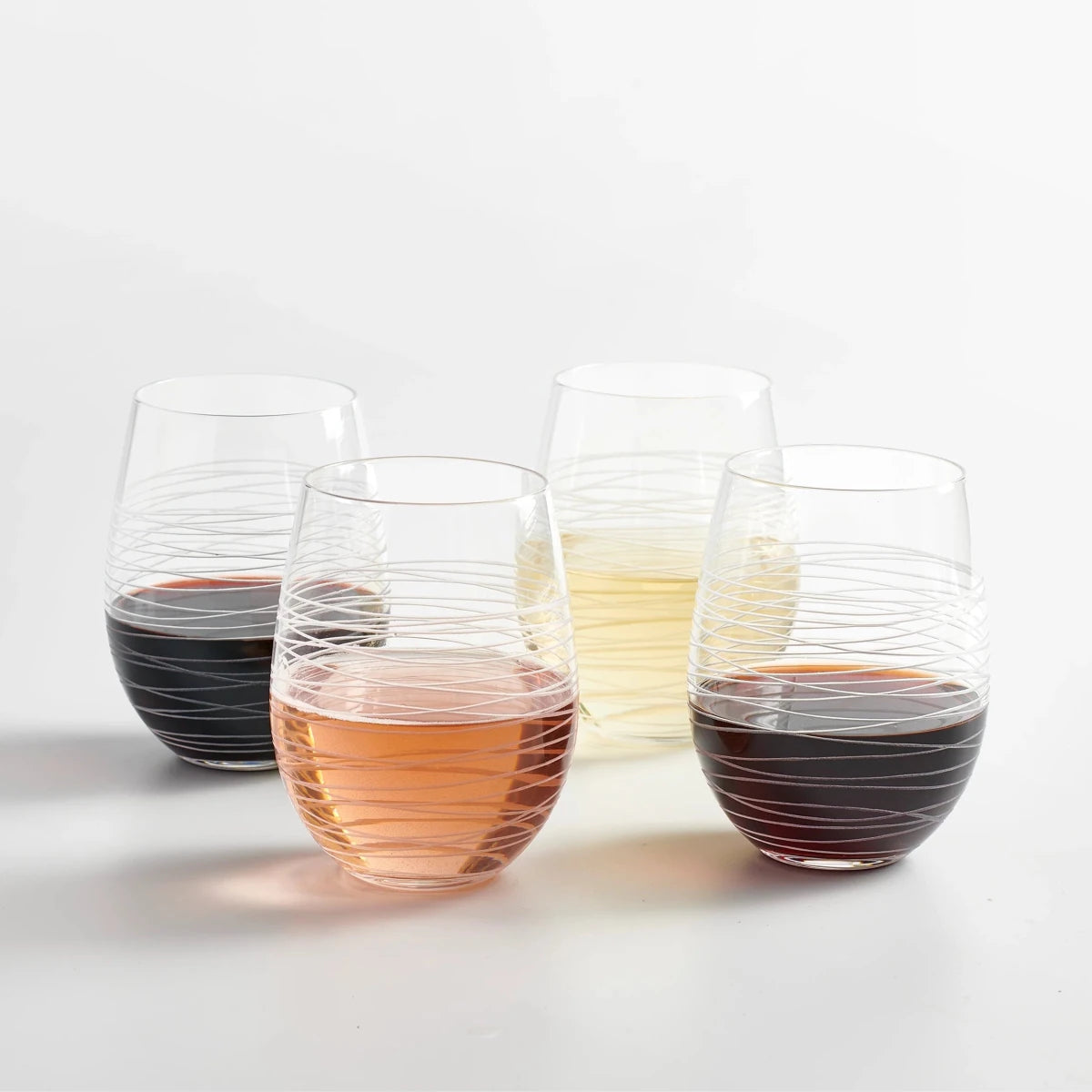 texxture Solis™ Stemless Wine Glass Set of 4 | Hand-Etched Mouth Blown Glass, 15.2 oz