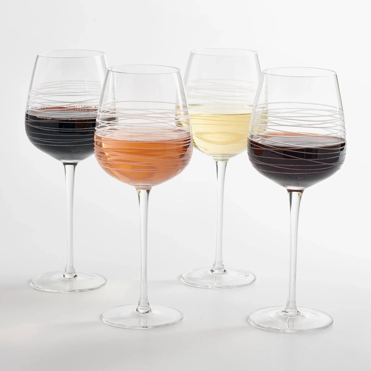 texxture Solis™ Wine Glass Set of 4 | Hand-Etched Mouth Blown Glass, 14.2 oz