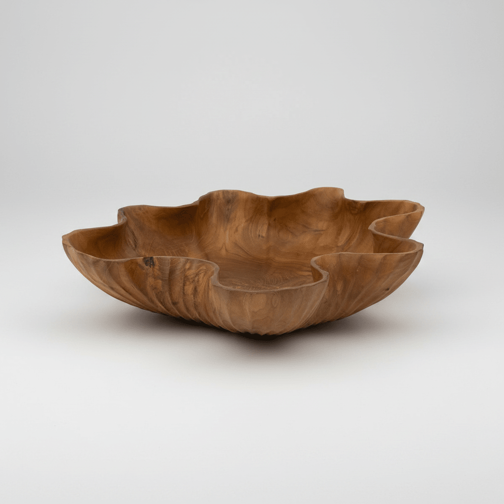 texxture Takara™ Natural Teak Root Decorative Bowl, 15.8" | Handcarved Lotus Leaf Design