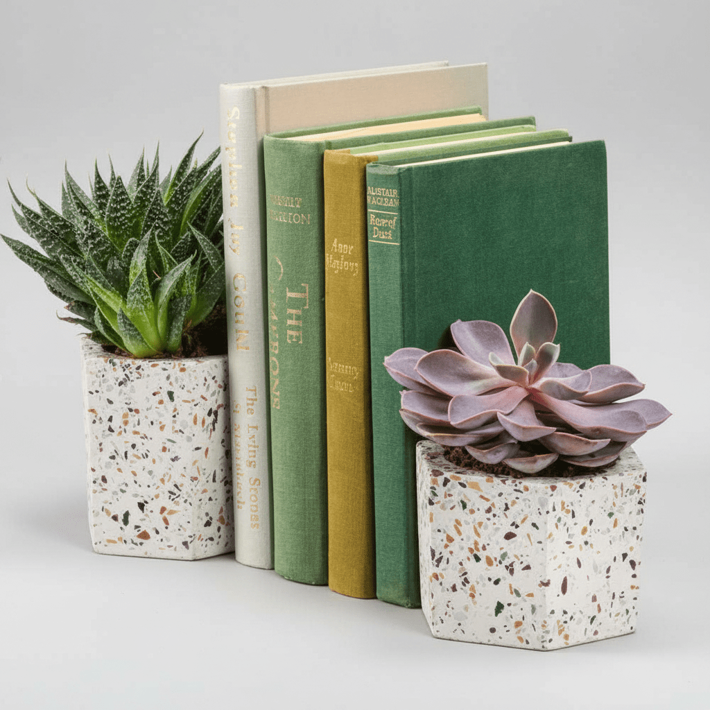 texxture Terrazza™ Hexagon Cement Planter, Set of 2 | Dual - Height Succulent & Candle Holder