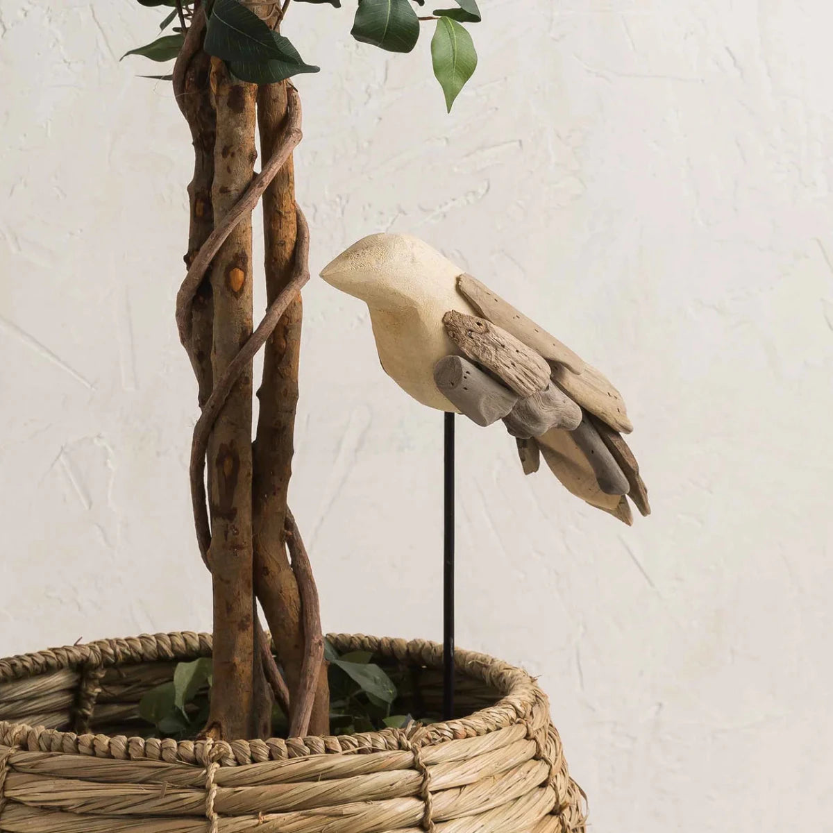 texxture Walden™ Hand - Carved Wood Bird Sculpture with Natural Bark Feathers