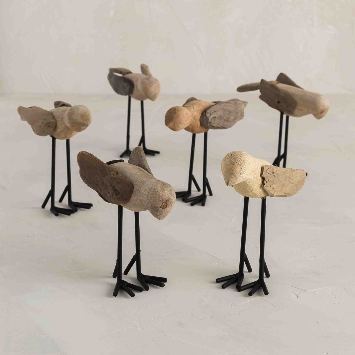 texxture Walden™ Hand - Carved Wood Bird Sculptures - Set of 6 Decorative Birds