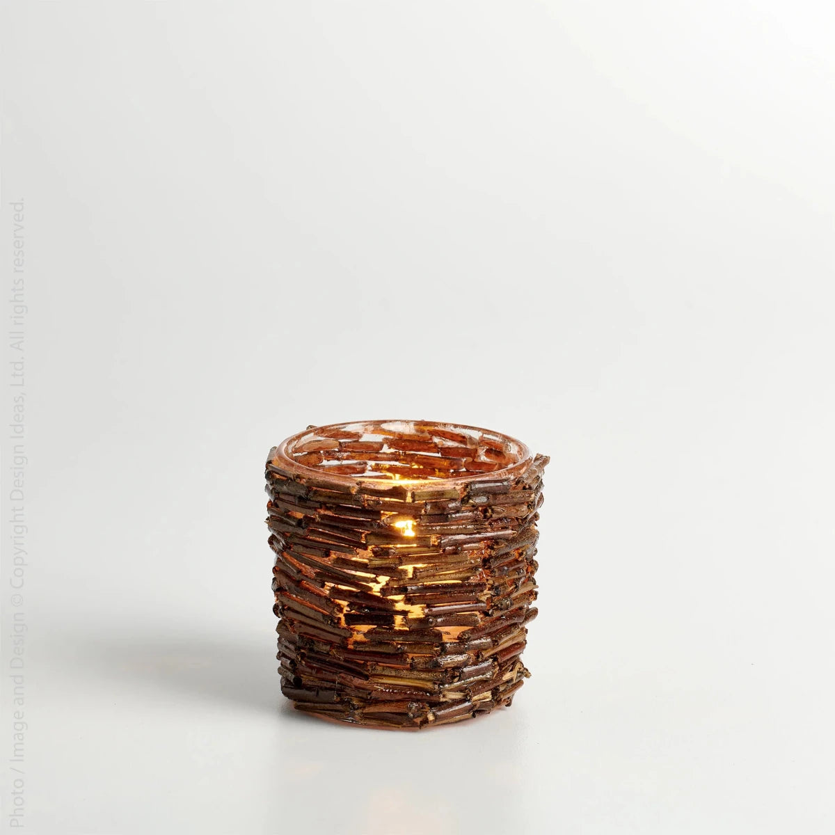 texxture Westby™ Resin & Wood Glass Candle Holder | Hand-Affixed Twigs Design