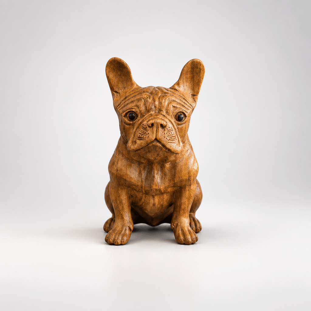 The Broward Design Center Hand-Carved Solid Wood French Bulldog Sculpture, Small