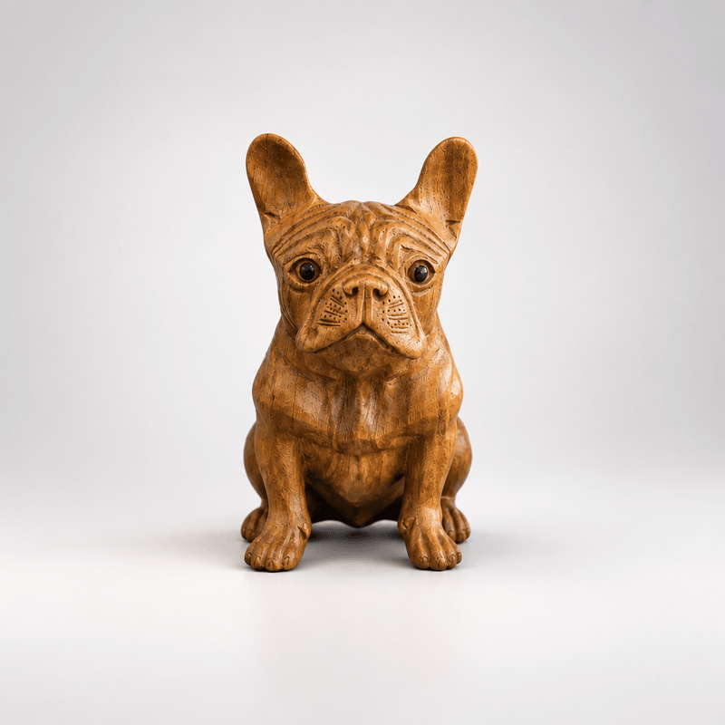 The Broward Design Center Hand-Carved Solid Wood French Bulldog Sculpture, Small