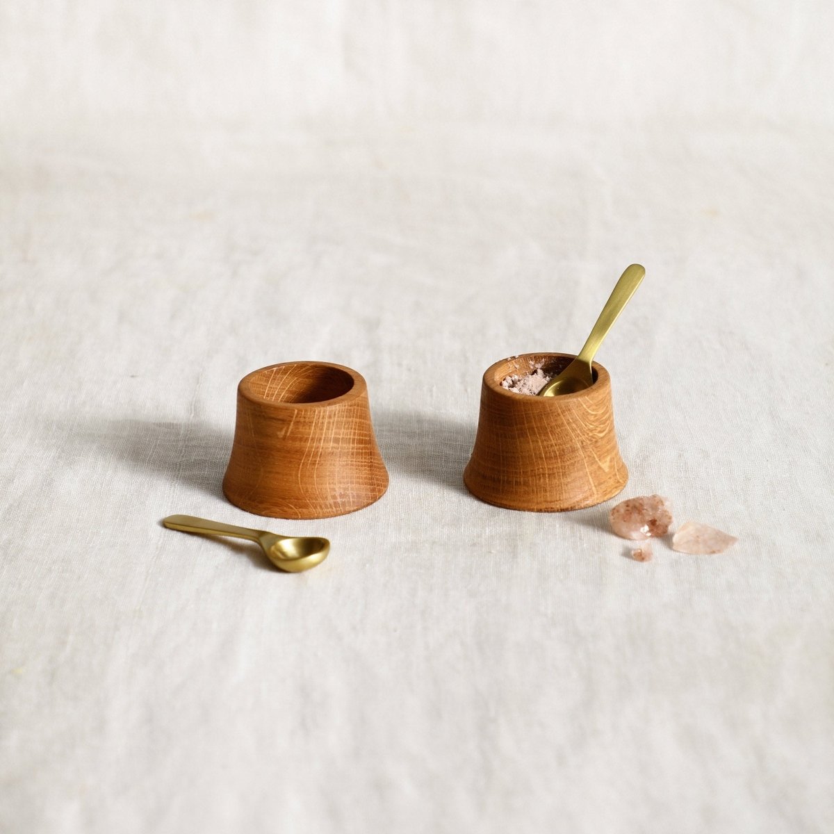 The Collective Belfort French Oak Pinch Bowls with Brass Spoons – Set of 2