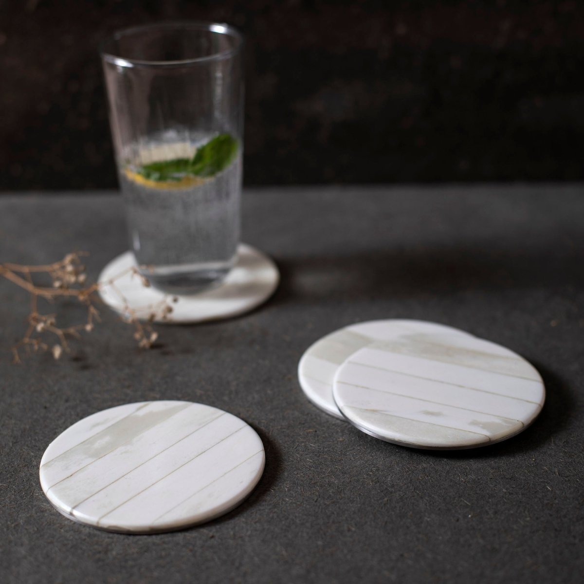 The Collective Blanco Coasters - Set of 4 | Handcrafted Genuine Bone & Stainless Steel Coasters