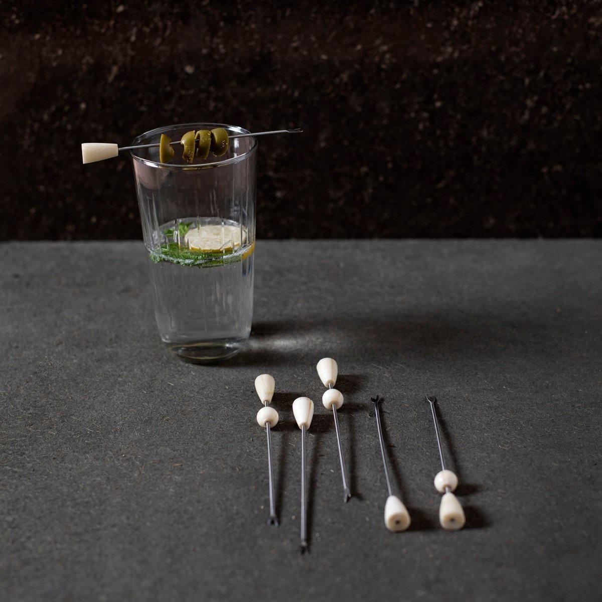 The Collective Blanco Cocktail Picks, Assorted Set of 6 | Genuine Bone & Stainless Steel