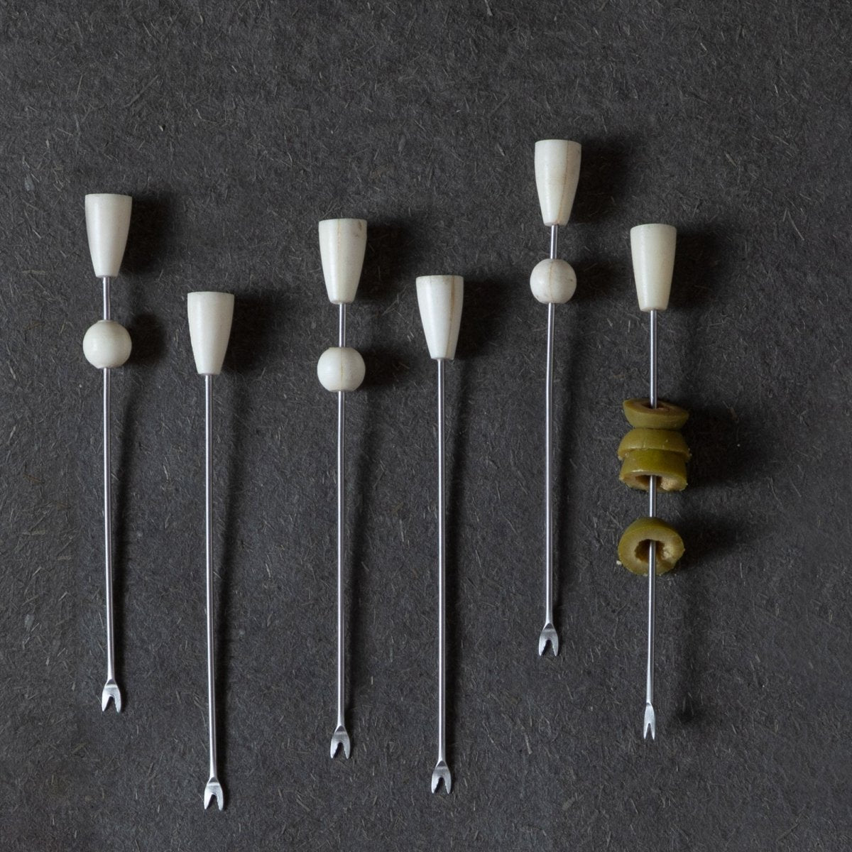 The Collective Blanco Cocktail Picks, Assorted Set of 6 | Genuine Bone & Stainless Steel