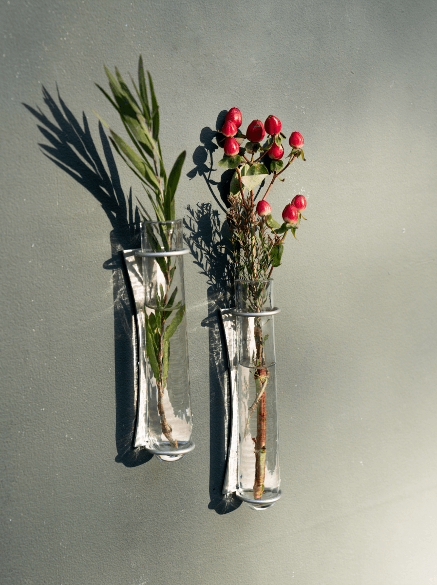 The Collective Floral Wall Vase - Set of 2 | Hand - Blown Hammered Glass Wall Hanging Vases