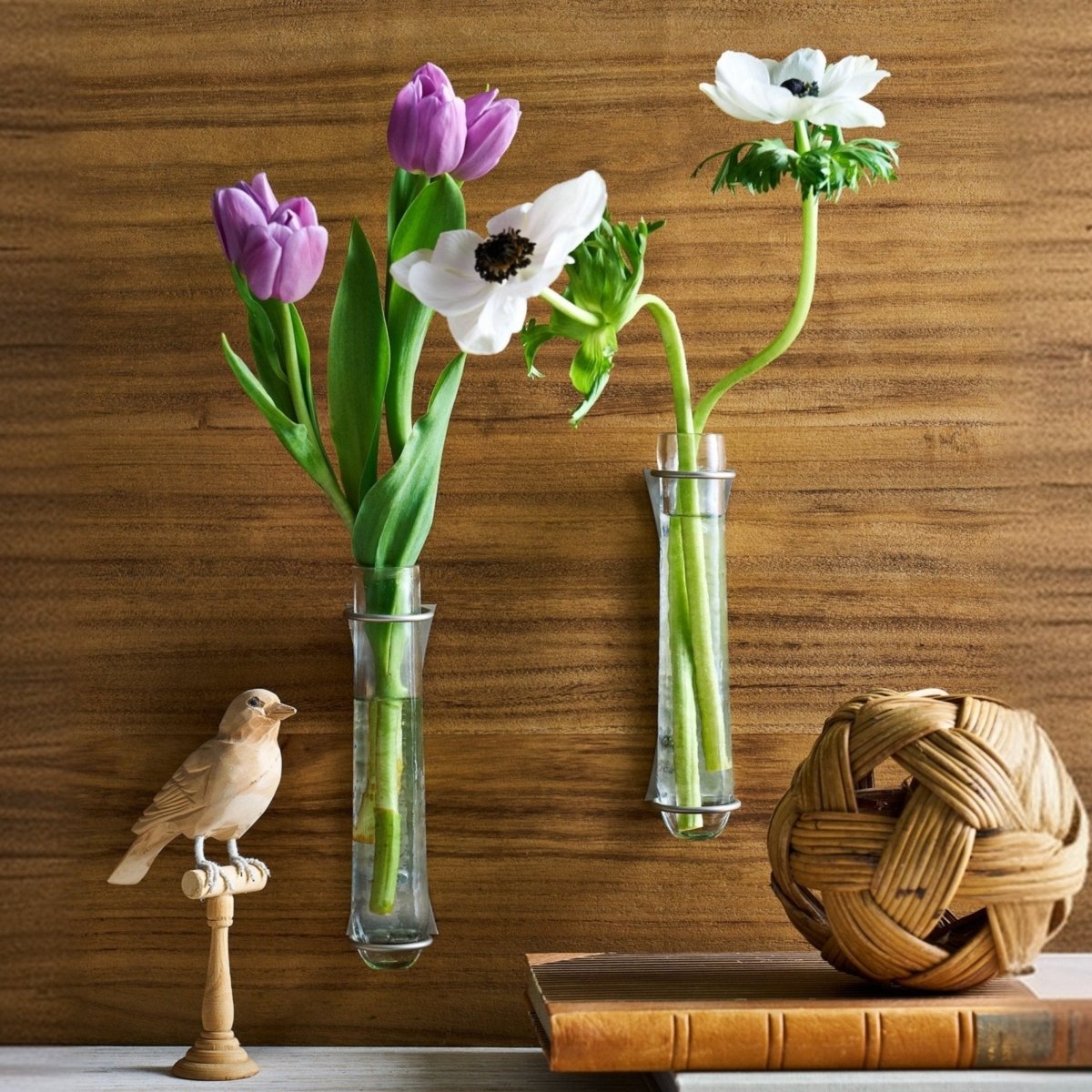 The Collective Floral Wall Vase - Set of 2 | Hand - Blown Hammered Glass Wall Hanging Vases