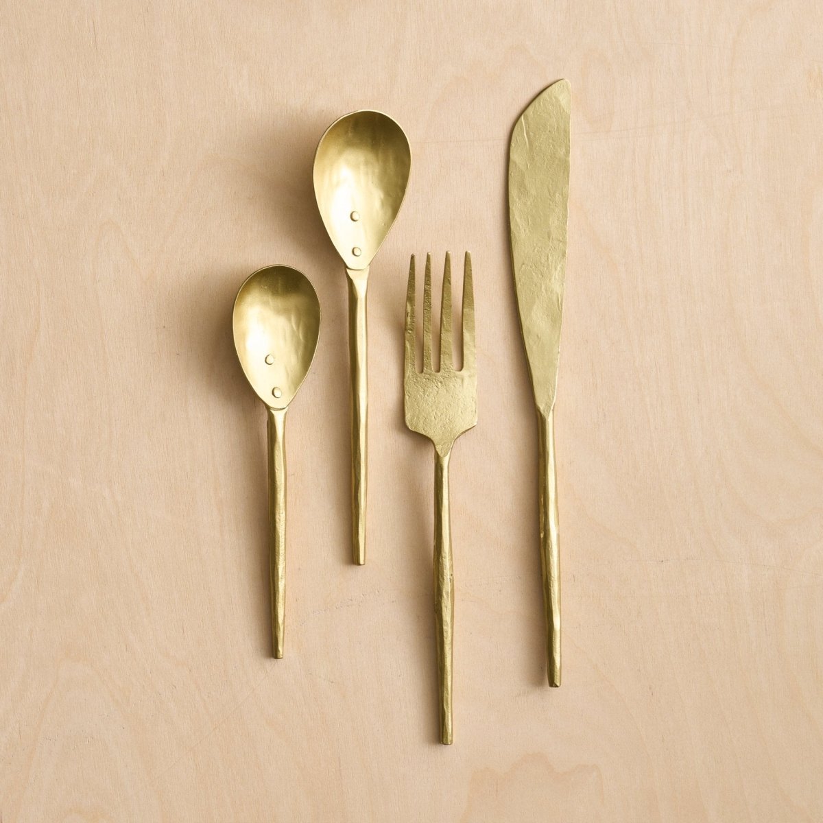 The Collective Forge Brass Flatware - Set of 4 | Hand - Forged Stainless Steel with Brass Finish