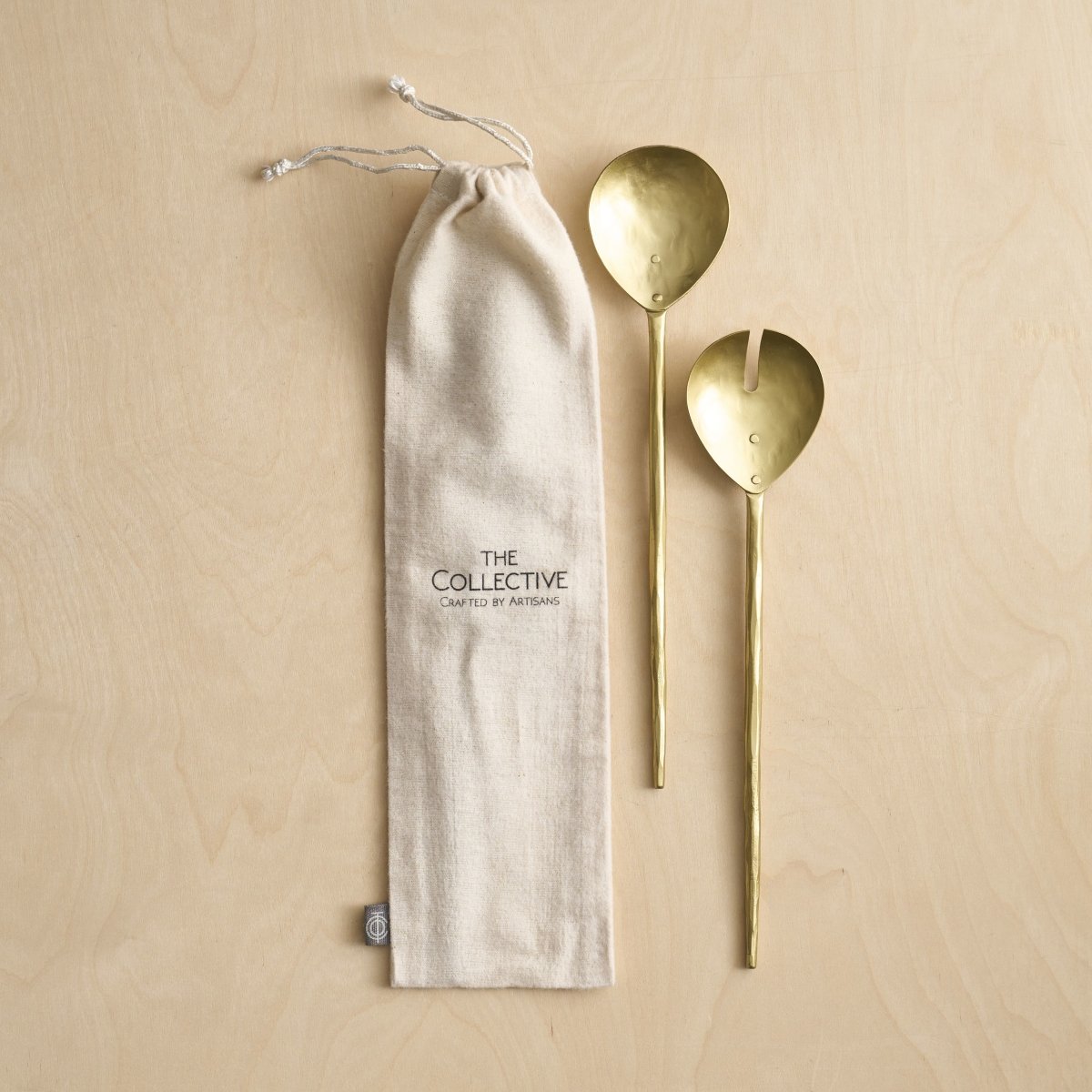The Collective Forge Brass Salad Servers - Set of 2 | Hand - Forged Stainless Steel Serving Fork & Spoon