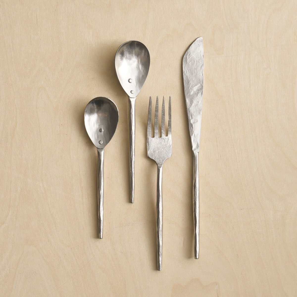 The Collective Forge Pewter Flatware - Set of 4 | Hand - Forged Stainless Steel with Pewter Finish