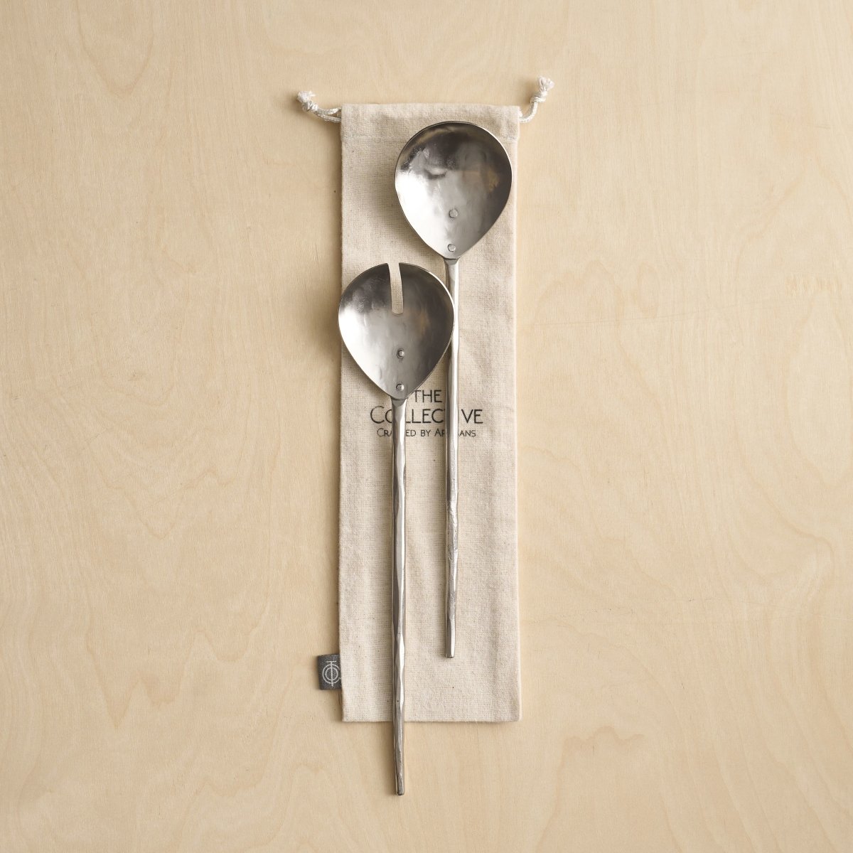 The Collective Forge Pewter Salad Servers - Set of 2 | Hand - Forged Stainless Steel Serving Fork & Spoon