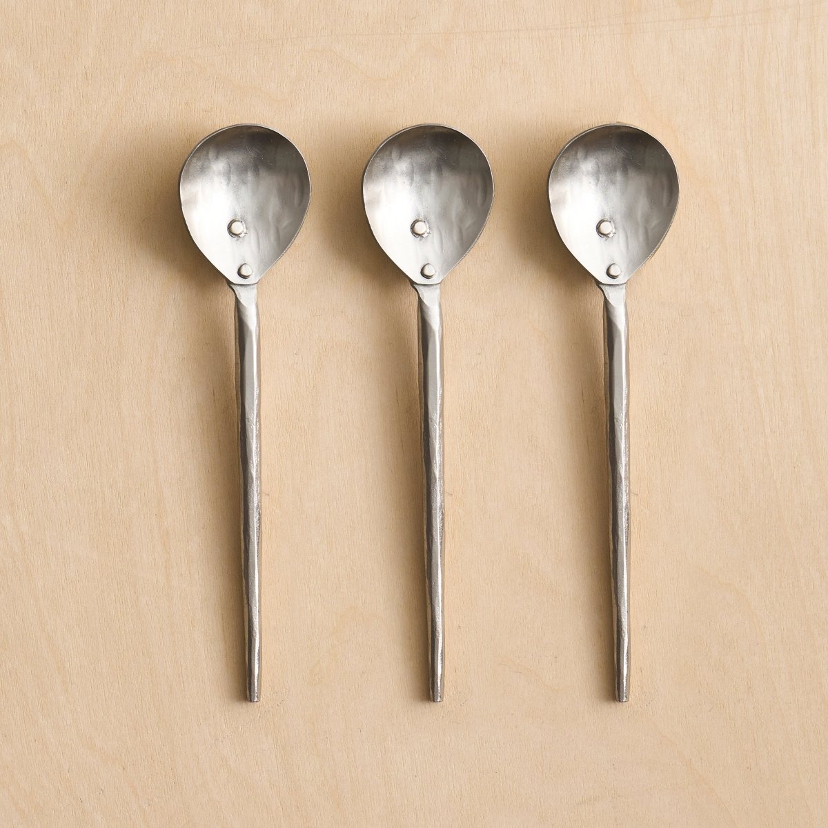 The Collective Forge Pewter Small Spoons – Set of 3 | Hand - Forged Stainless Steel Serving Spoons