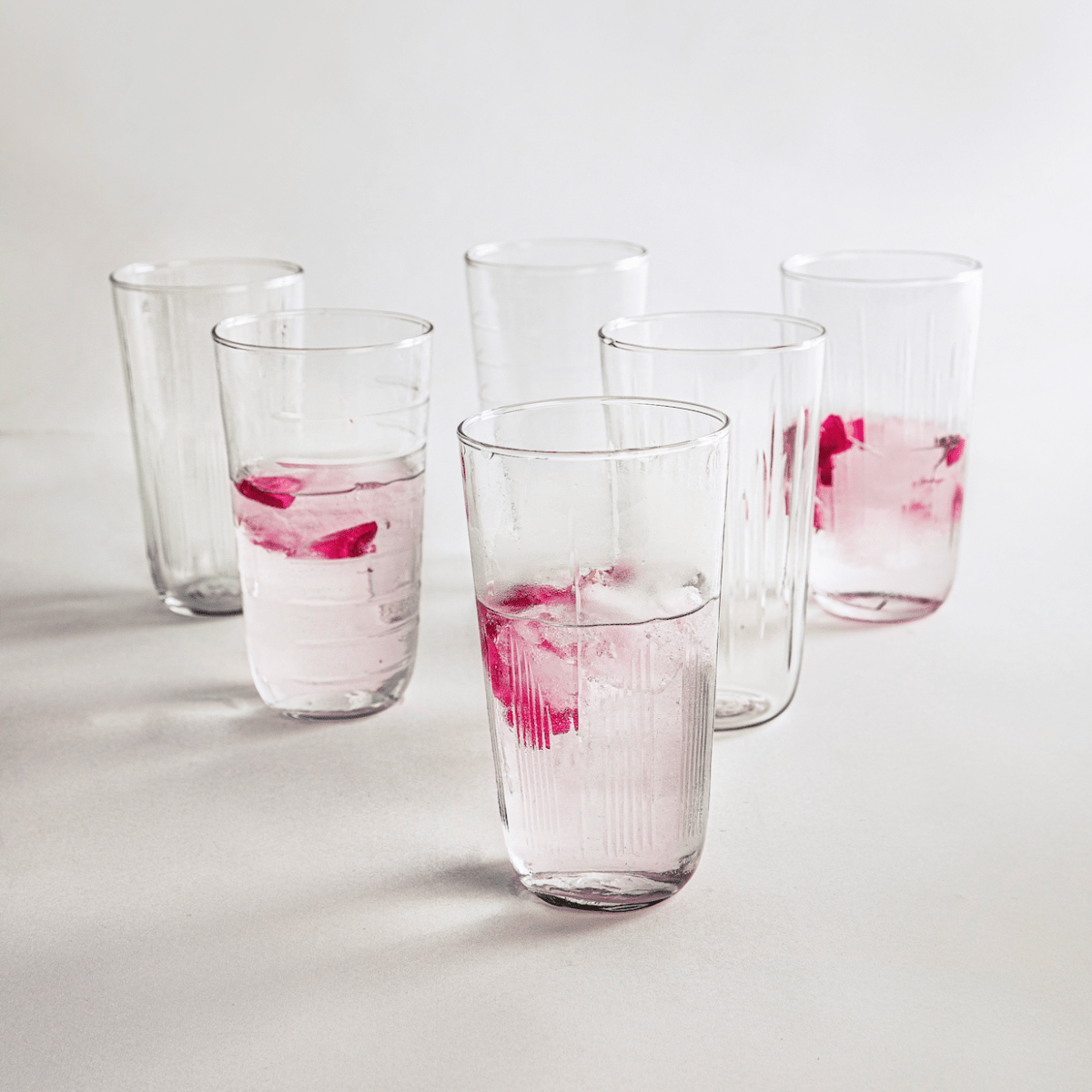 The Collective Hudson Hand - Etched Tall Glasses, Set of 6 | Lead - Free Artisan Glassware