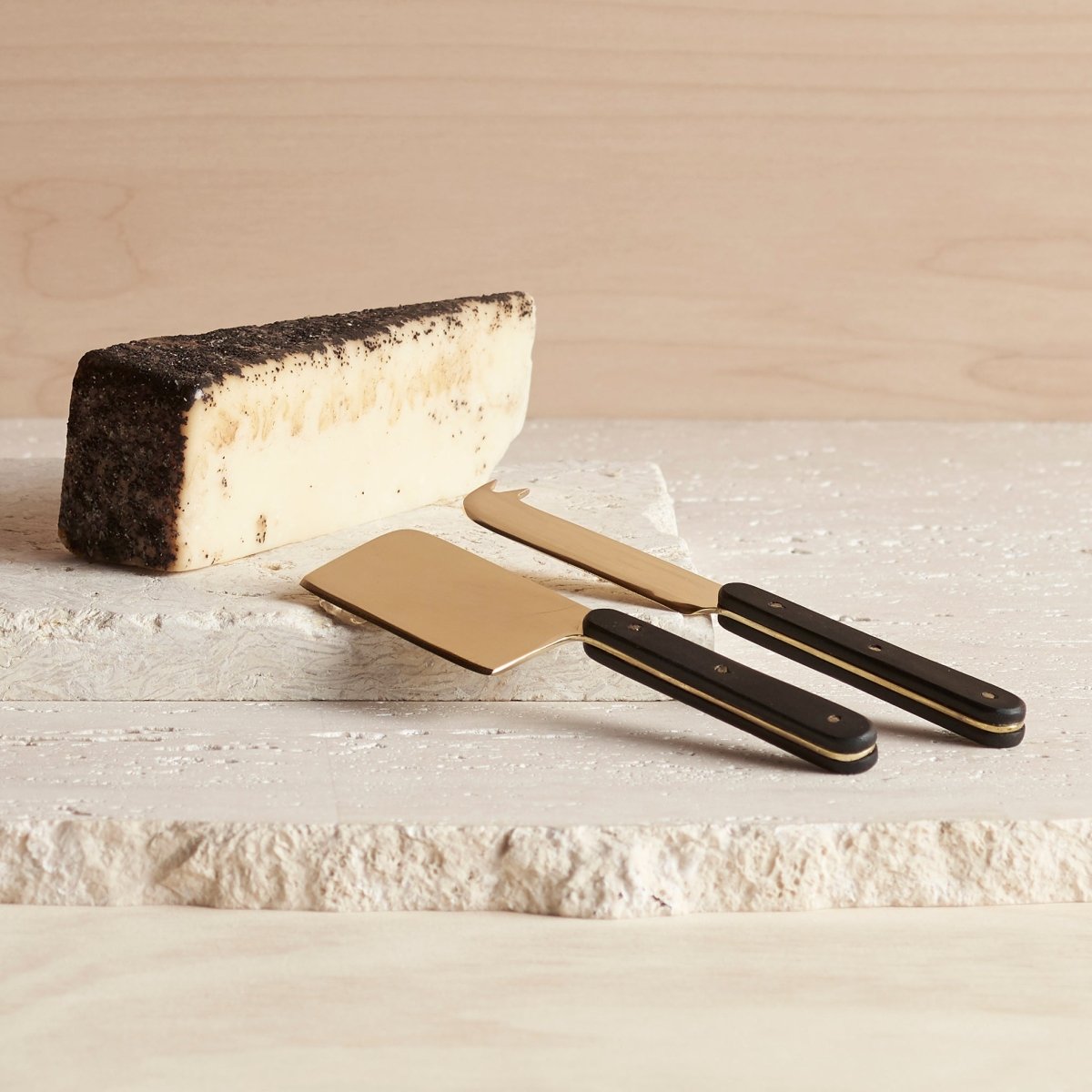 The Collective Mondrian Handmade Cheese Tools – Set of 2 | Brass & Ebonized Mango Wood