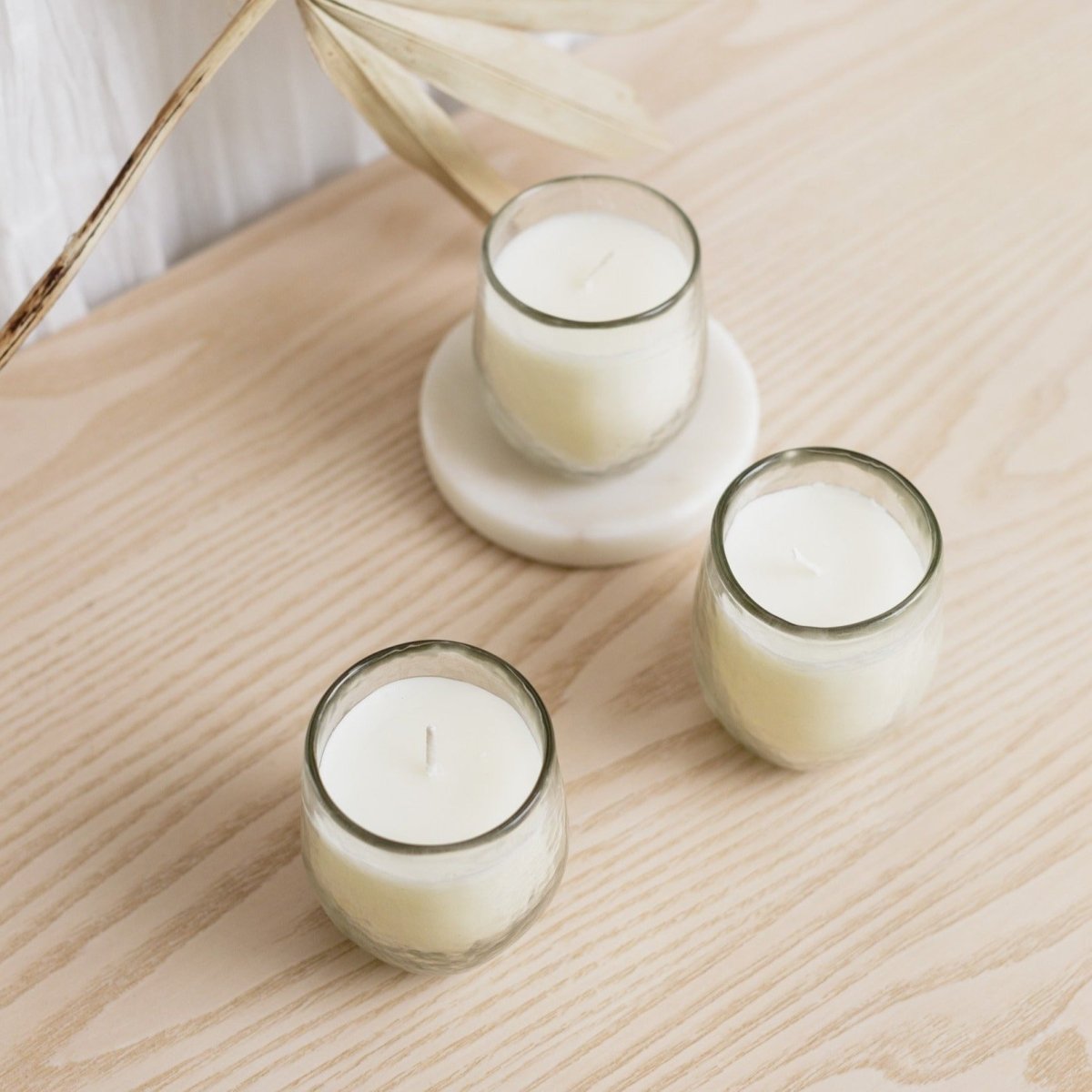 The Collective Pebbled Filled Votive Candles, Set of 3 | Unscented Soy Wax in Hammered Recycled Glass