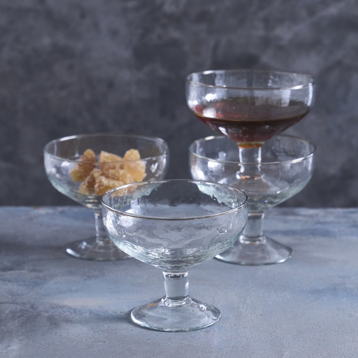 The Collective Pebbled Glass 8.8 oz Footed Compotes, Set of 4