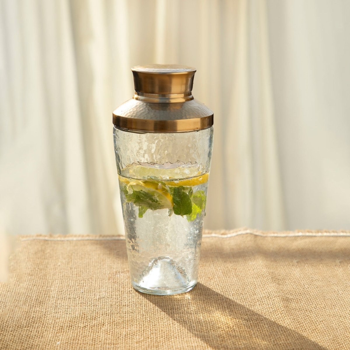 The Collective Pebbled Glass Cocktail Shaker with Brass - Finish Lid, 22oz