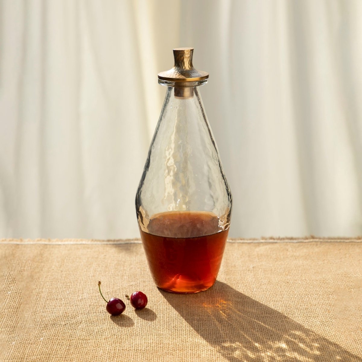 The Collective Pebbled Glass Decanter with Brass Stopper, 33oz