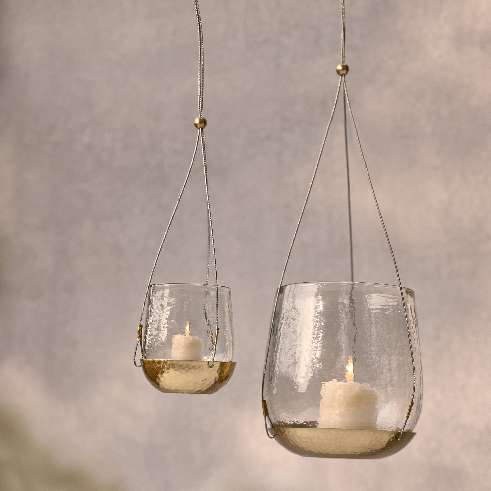 The Collective Pebbled Glass Hanging Lantern With Brass Accents