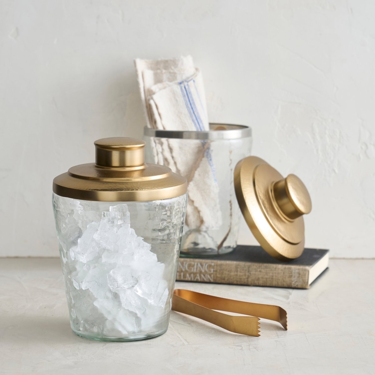 The Collective Pebbled Glass Ice Bucket & Tongs Set, 60oz