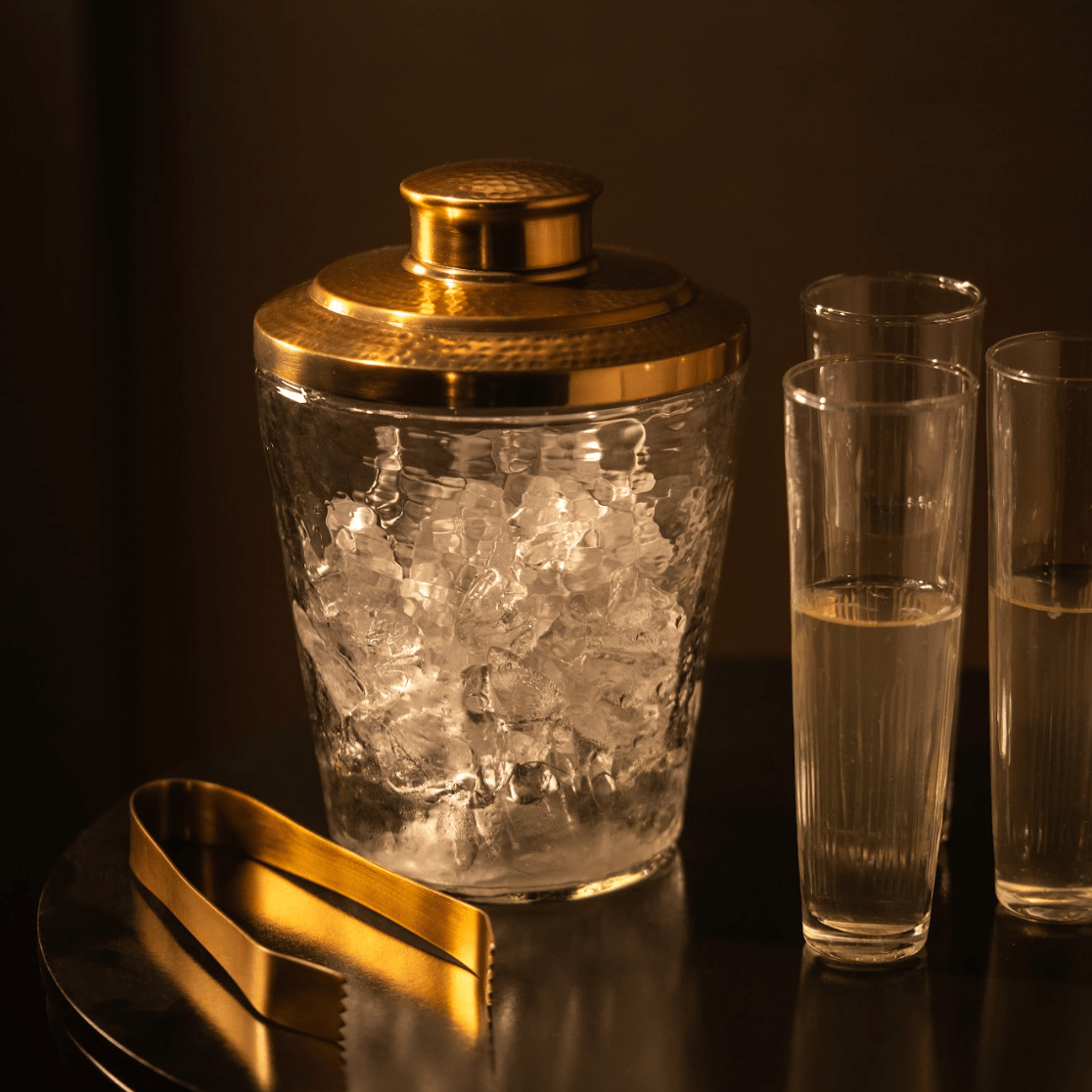 The Collective Pebbled Glass Ice Bucket & Tongs Set, 60oz