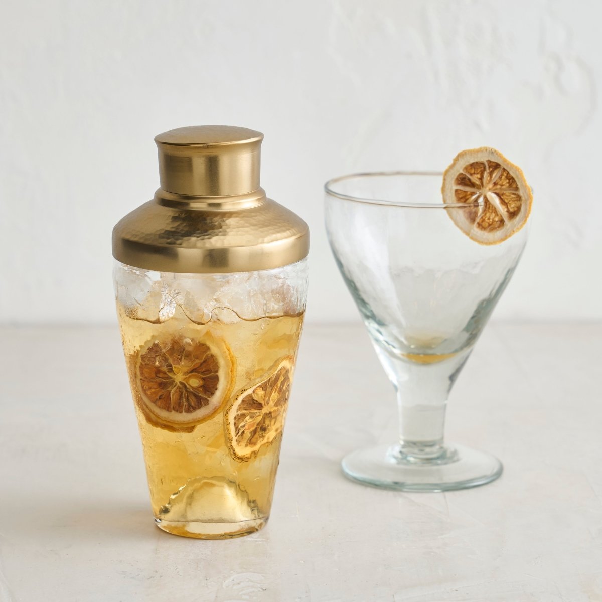 The Collective Pebbled Glass Mini Cocktail Shaker with Brass - Finish Lid, 10oz