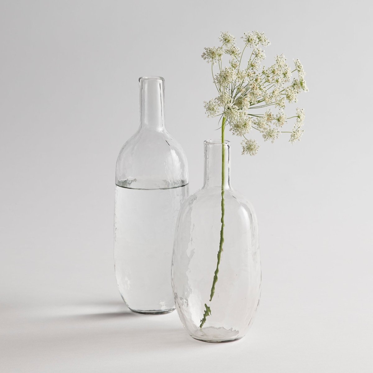 The Collective Pebbled Hand - Blown Bottle Vases – Assorted Set of 2 | Recycled Glass Flower Vase & Water Jug