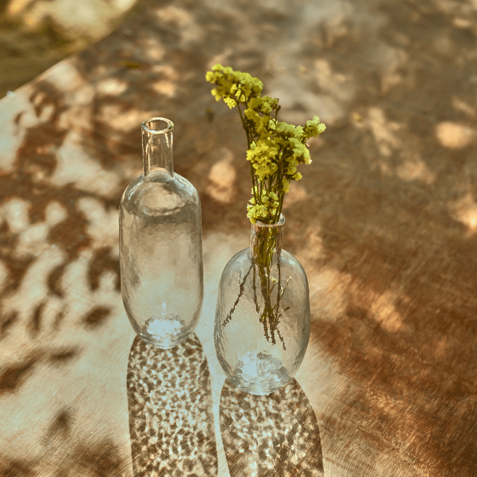 The Collective Pebbled Hand - Blown Bottle Vases – Assorted Set of 2 | Recycled Glass Flower Vase & Water Jug