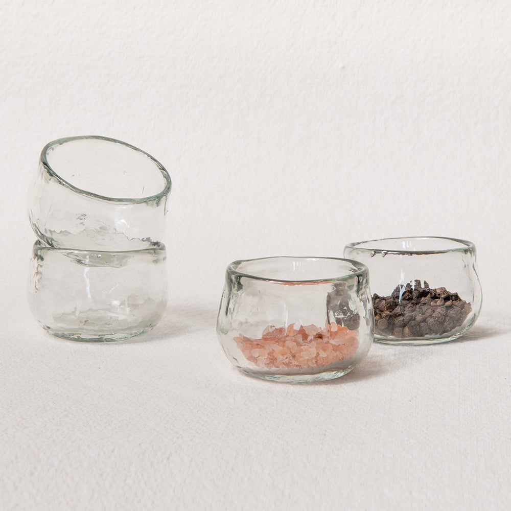 The Collective Pebbled Hand - Blown Condiment Bowls – Set of 4 | Recycled Glass Prep & Sauce Bowls