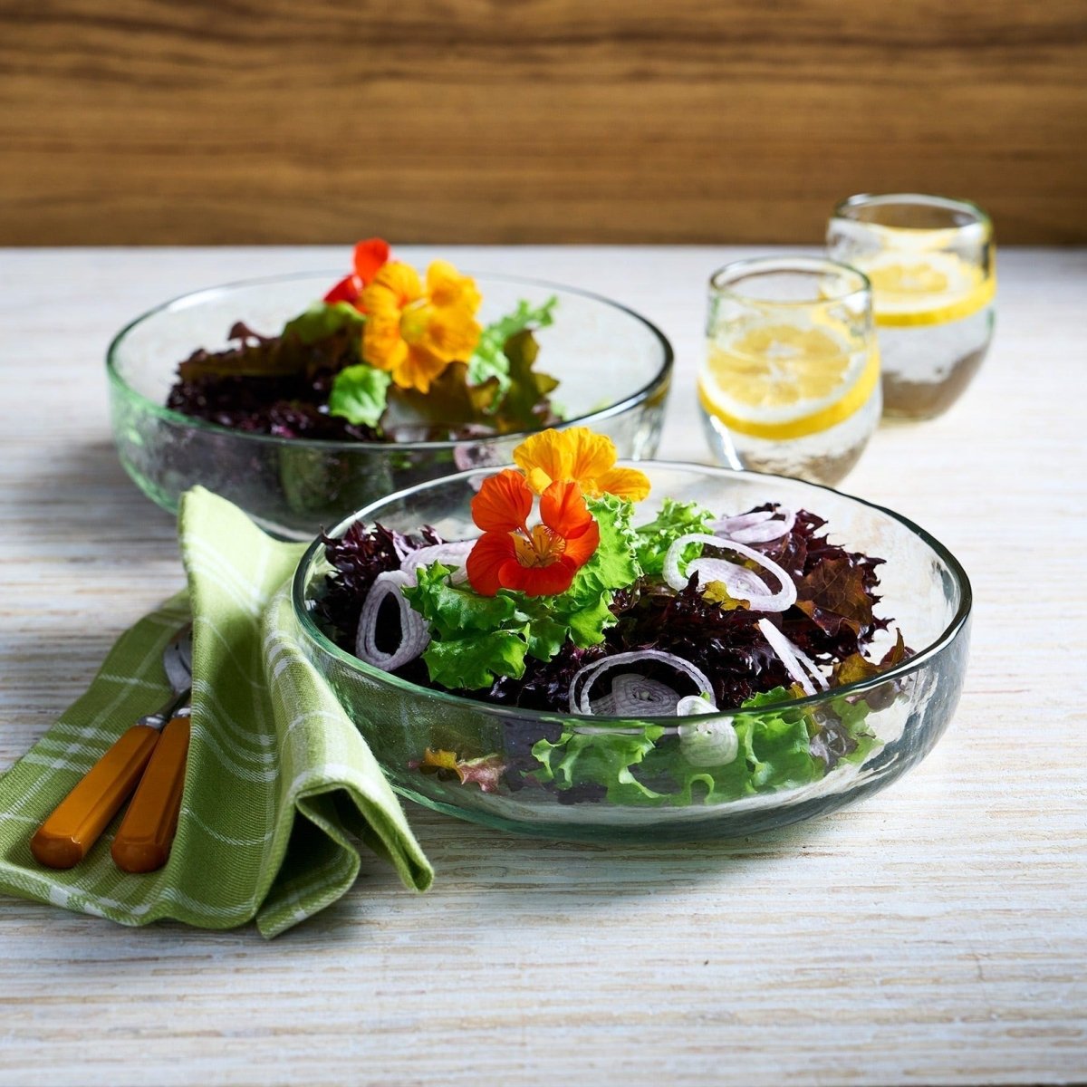 The Collective Pebbled Hand - Blown Individual Serving Bowls – Set of 2 | Recycled Glass Pasta Bowls