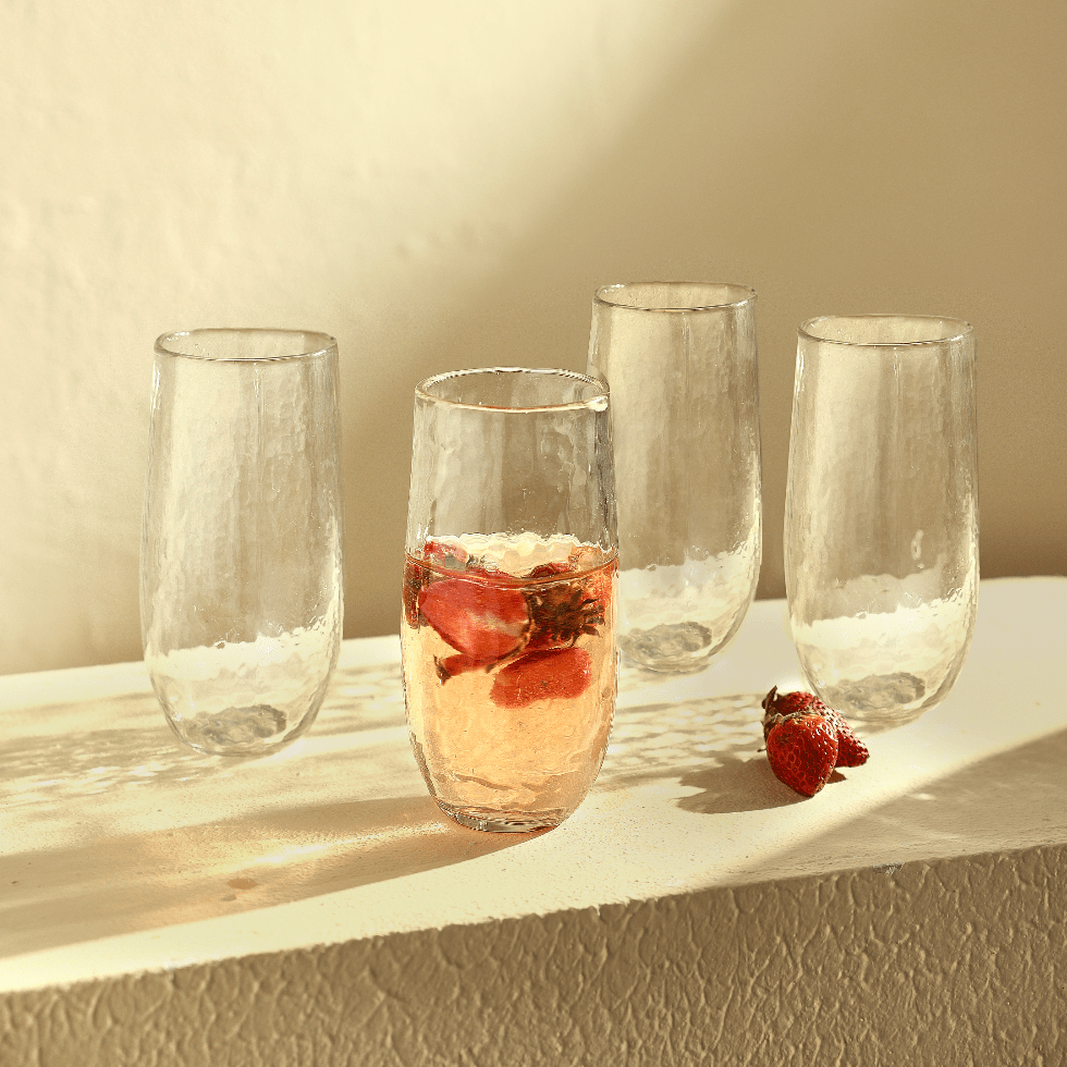 The Collective Pebbled Hand - Blown Large Drinking Glasses – Set of 4 | 24 oz Recycled Glass Tumblers