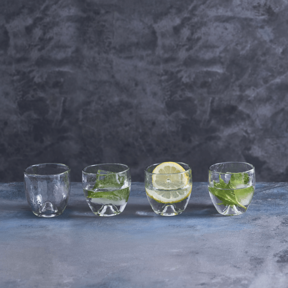 The Collective Pebbled Hand - Blown Punt Glasses – Set of 4 | 5 oz Recycled Glass Spirit & Cocktail Glasses