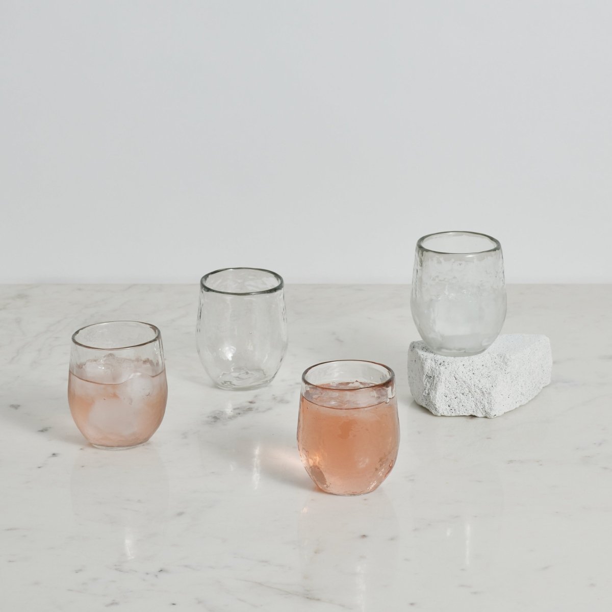 The Collective Pebbled Hand - Blown Spirits Glasses – Set of 4 | 7 oz Recycled Glass Tumbler Glasses