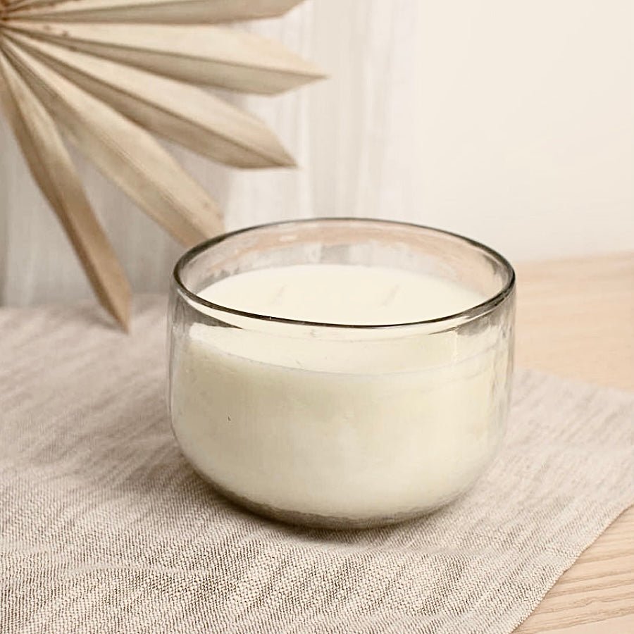 The Collective Pebbled Hand - Blown Triple - Wick Soy Candle Bowl | 35 oz Unscented Recycled Glass Candle