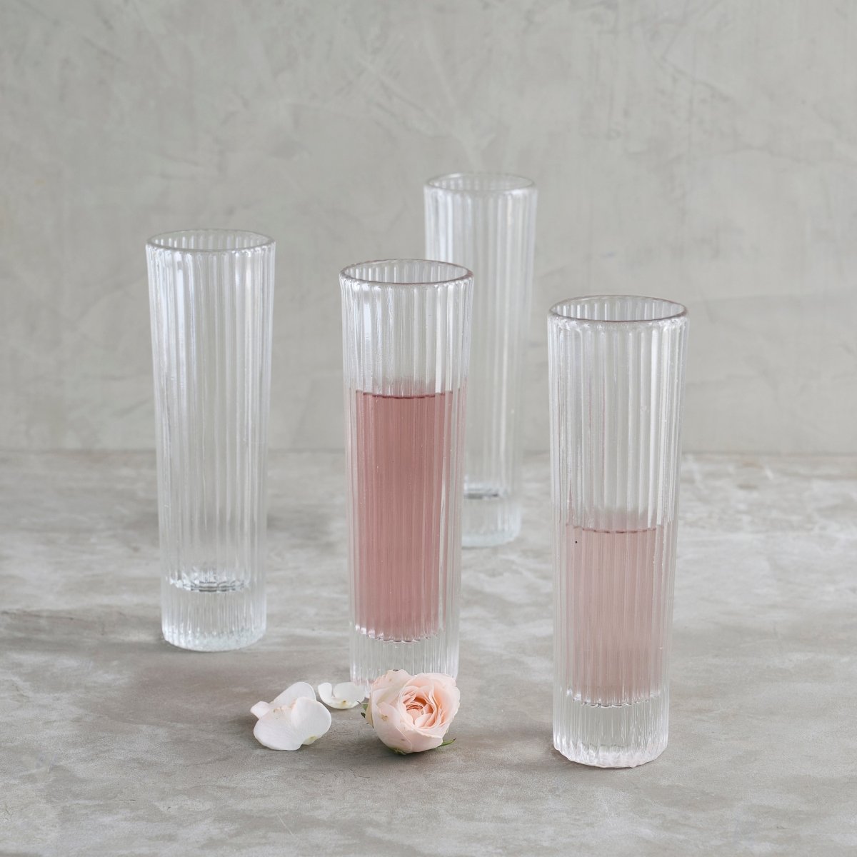 The Collective Pressed Clear Champagne Glasses – Set of 4 | 10oz Ribbed Glass Drinkware