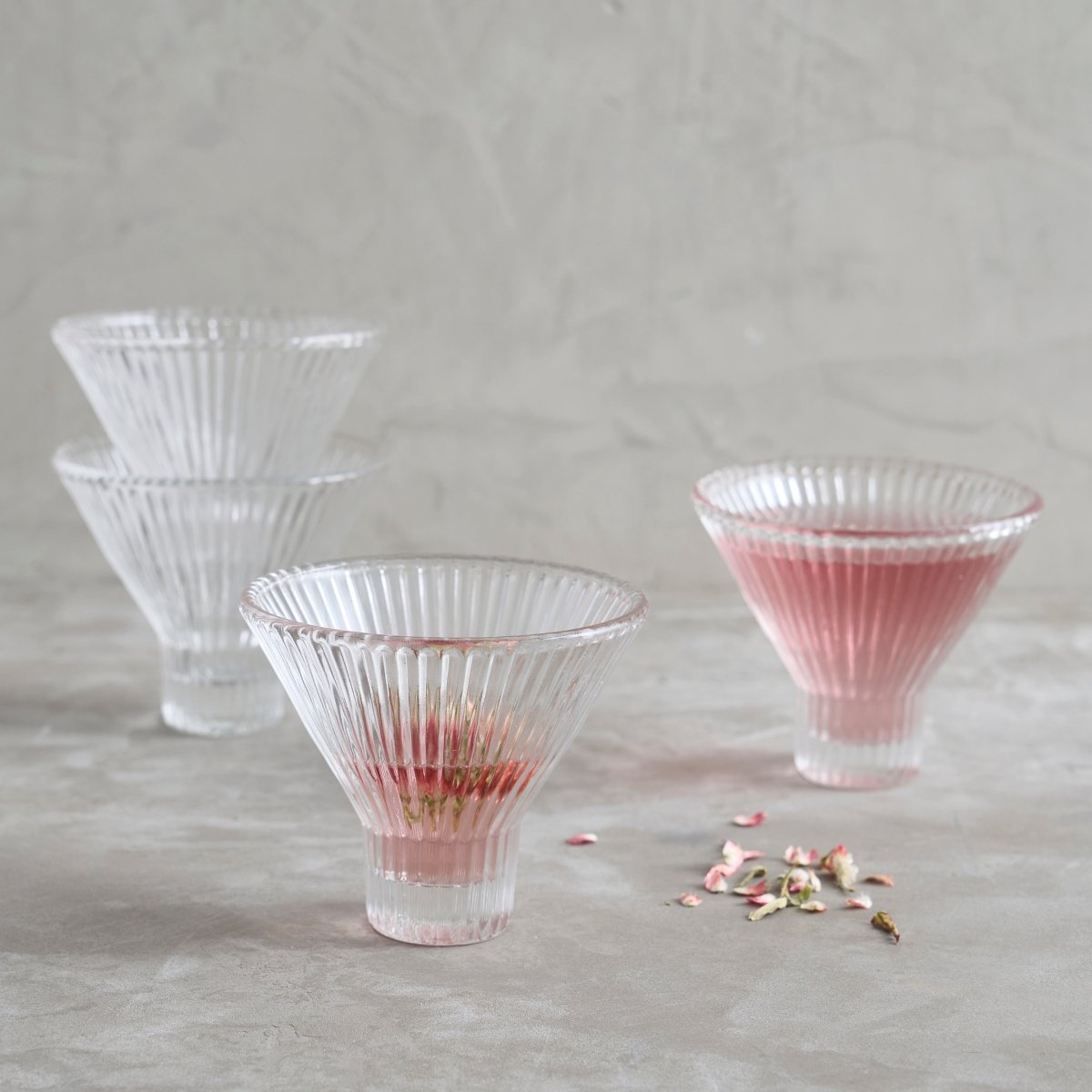 The Collective Pressed Clear Martini Glasses – Set of 4 | 7oz Ribbed Glass Drinkware