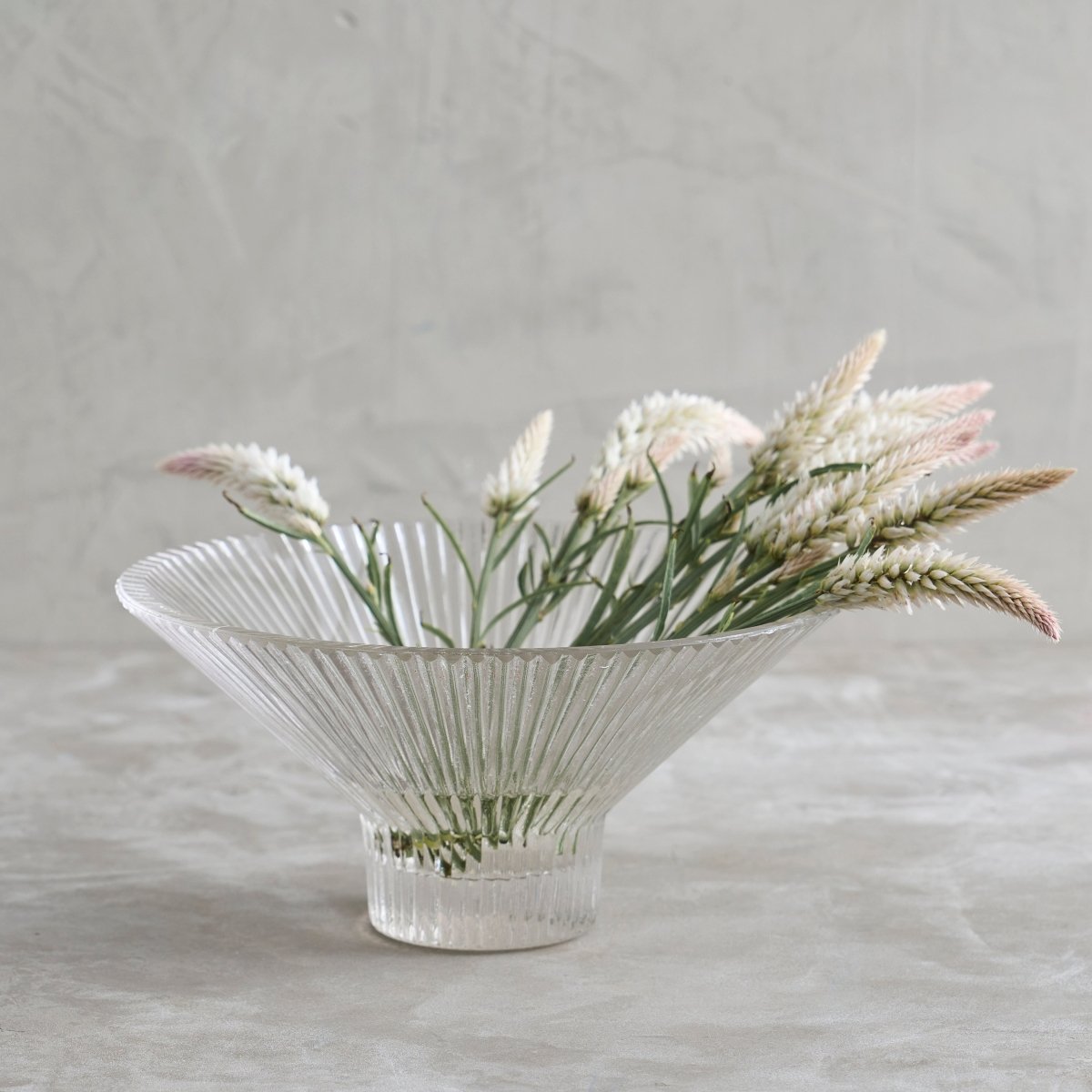 The Collective Pressed Clear Ribbed Glass Low Bowl | Decorative Fruit Bowl & Centerpiece Display