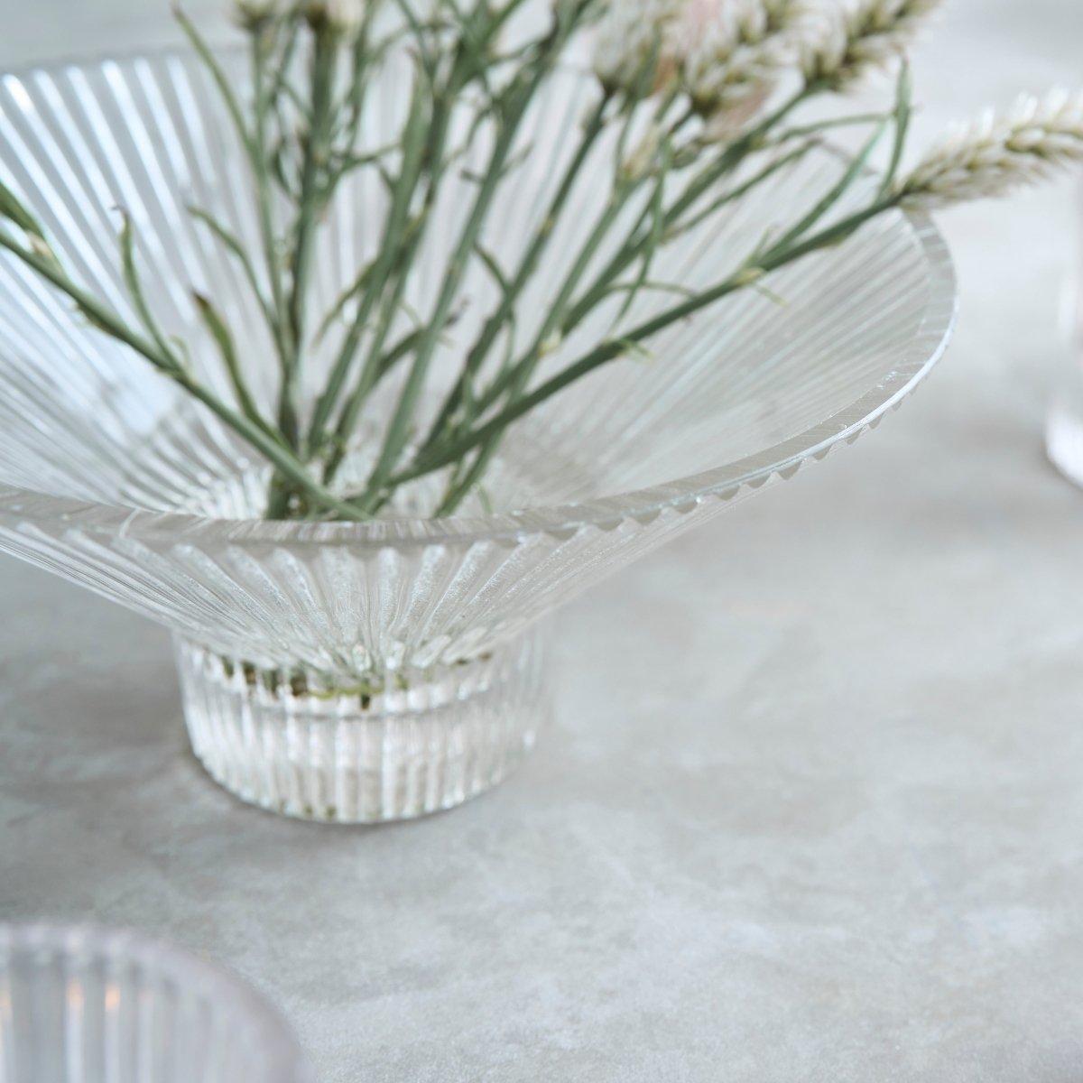 The Collective Pressed Clear Ribbed Glass Low Bowl | Decorative Fruit Bowl & Centerpiece Display