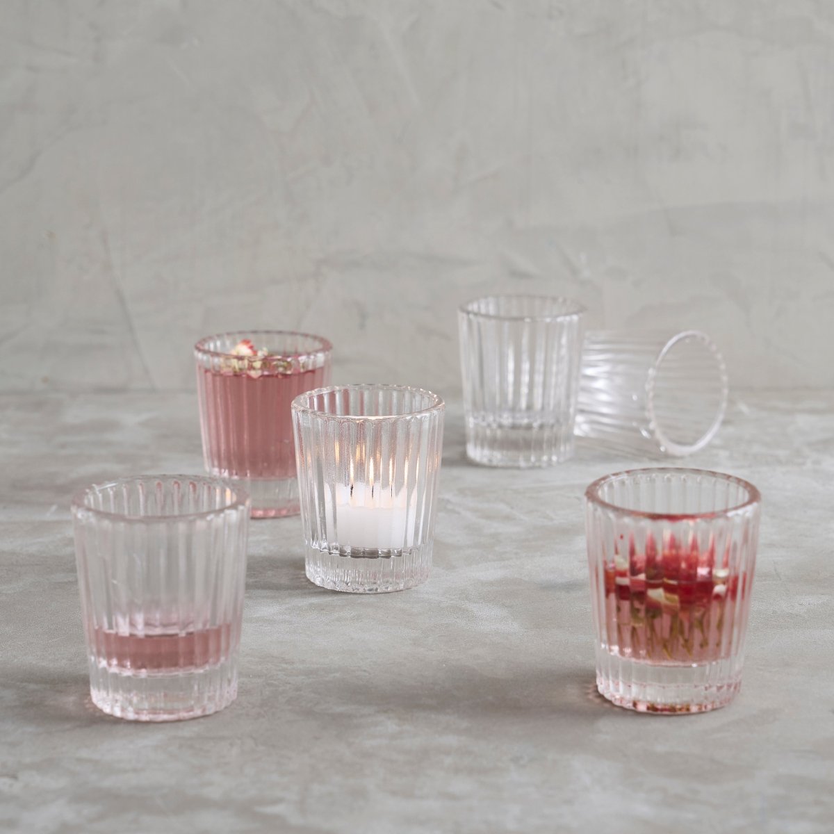 The Collective Pressed Clear Shot Glasses – Set of 6 | 2oz Ribbed Glass Drinkware