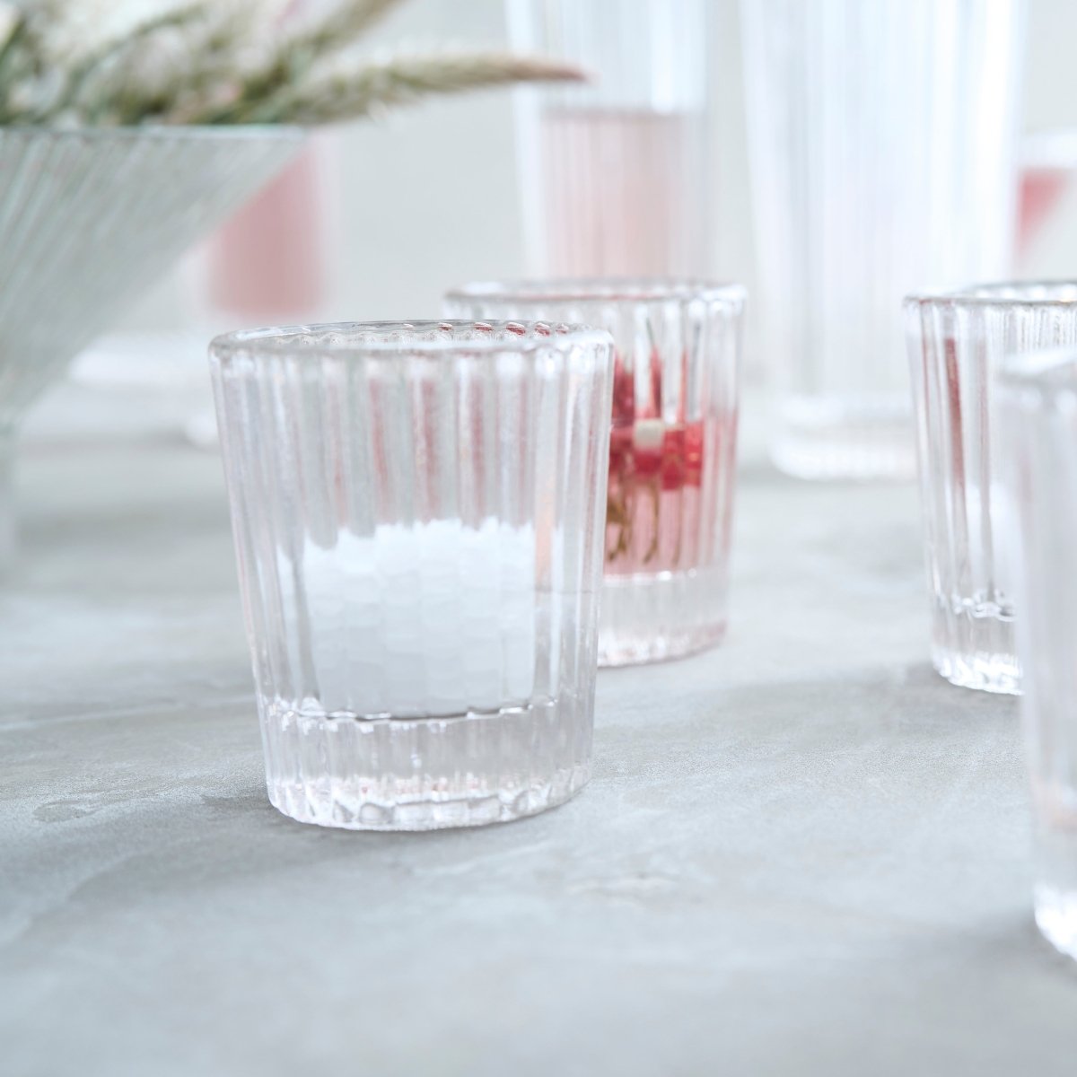 The Collective Pressed Clear Shot Glasses – Set of 6 | 2oz Ribbed Glass Drinkware