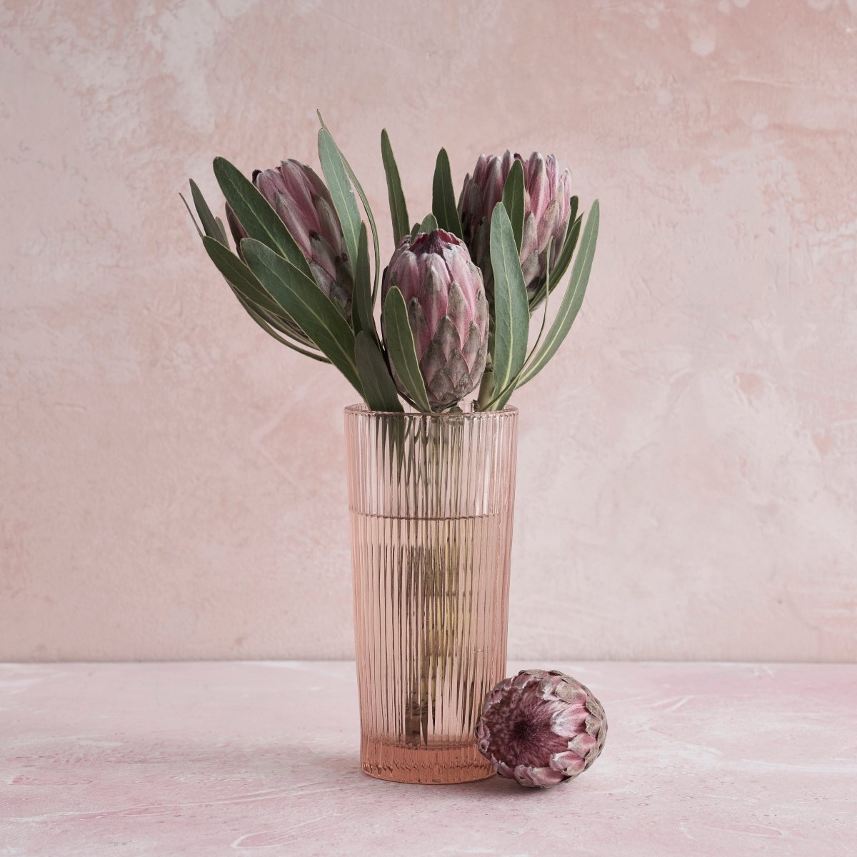 The Collective Pressed Pink Glass Column Vase | Ribbed Floral Display Vase