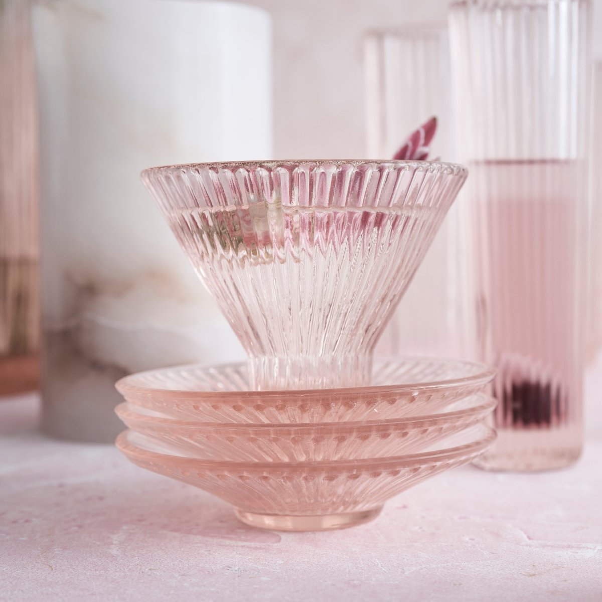 The Collective Pressed Pink Martini Glasses – Set of 4 | 7oz Ribbed Glass Drinkware