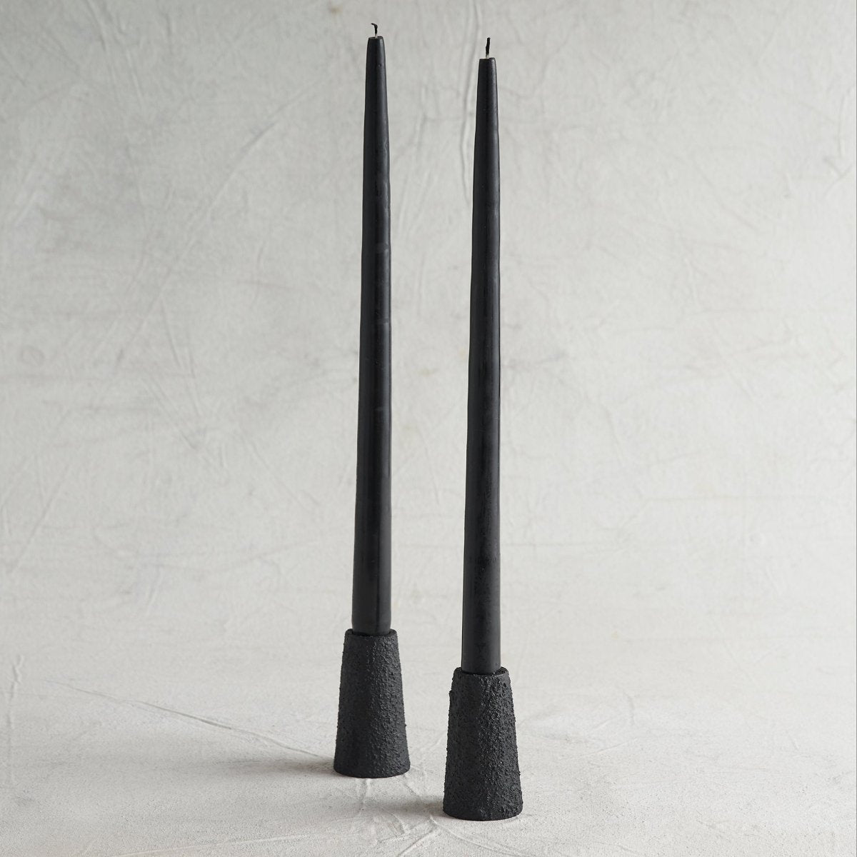 The Collective Pumice Taper Holders - Set of 2 | Sand - Cast Aluminum Candle Holders with Lava - Stone Finish