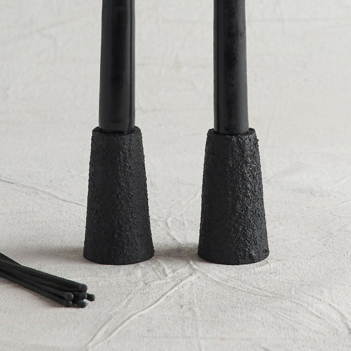 The Collective Pumice Taper Holders - Set of 2 | Sand - Cast Aluminum Candle Holders with Lava - Stone Finish